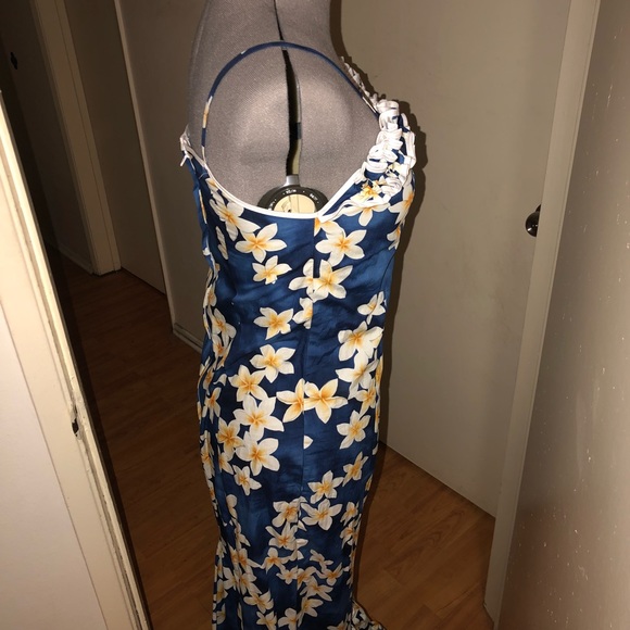 Blue floral vintage tiki long body con dress - Picture 6 of 7